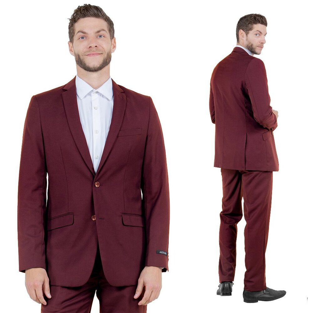 Azzuro's Premium Polyester Slim Fit 2pc Mens Suit, Burgundy